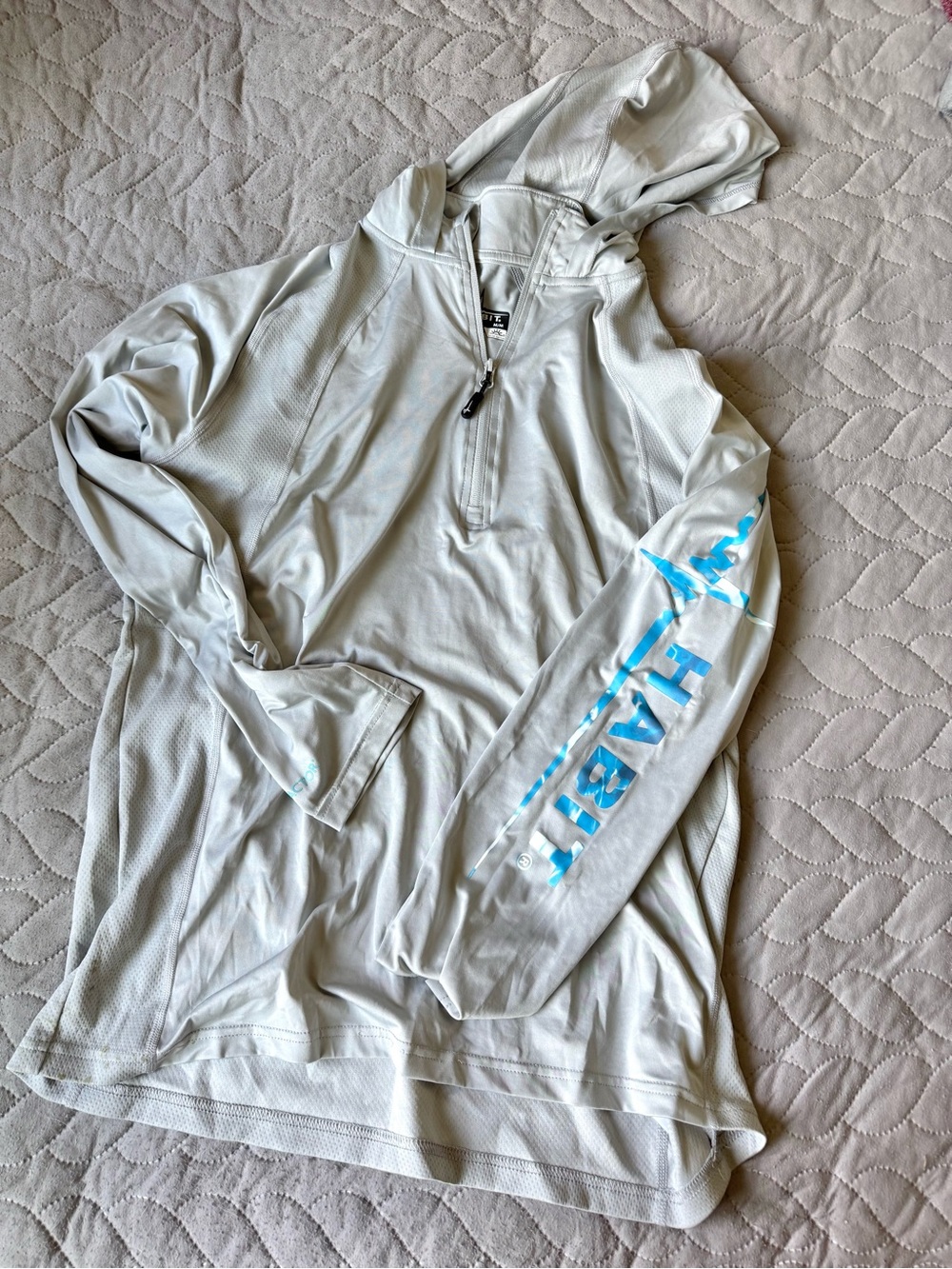 Habit Light Gray Hooded Pullover with Blue Sleeve Logo